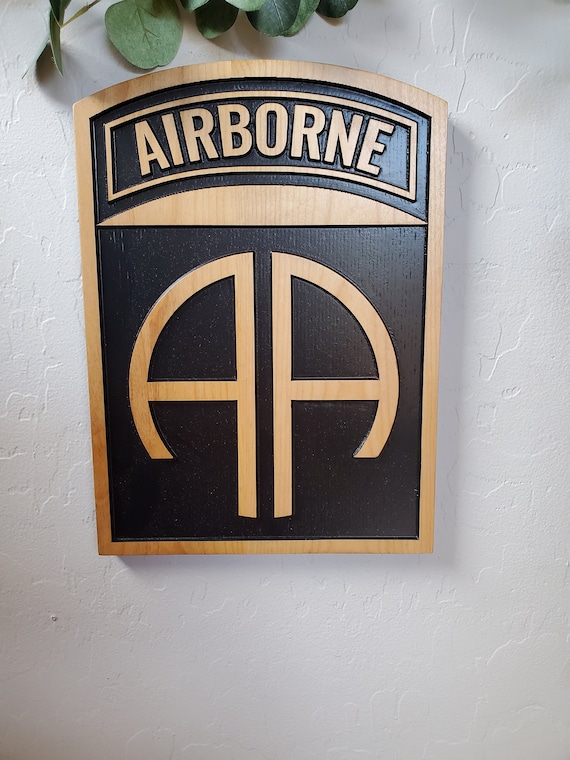 U.S. Army Airborne Wall Wood Carved Plaque,, 173rd, 101st, 82nd