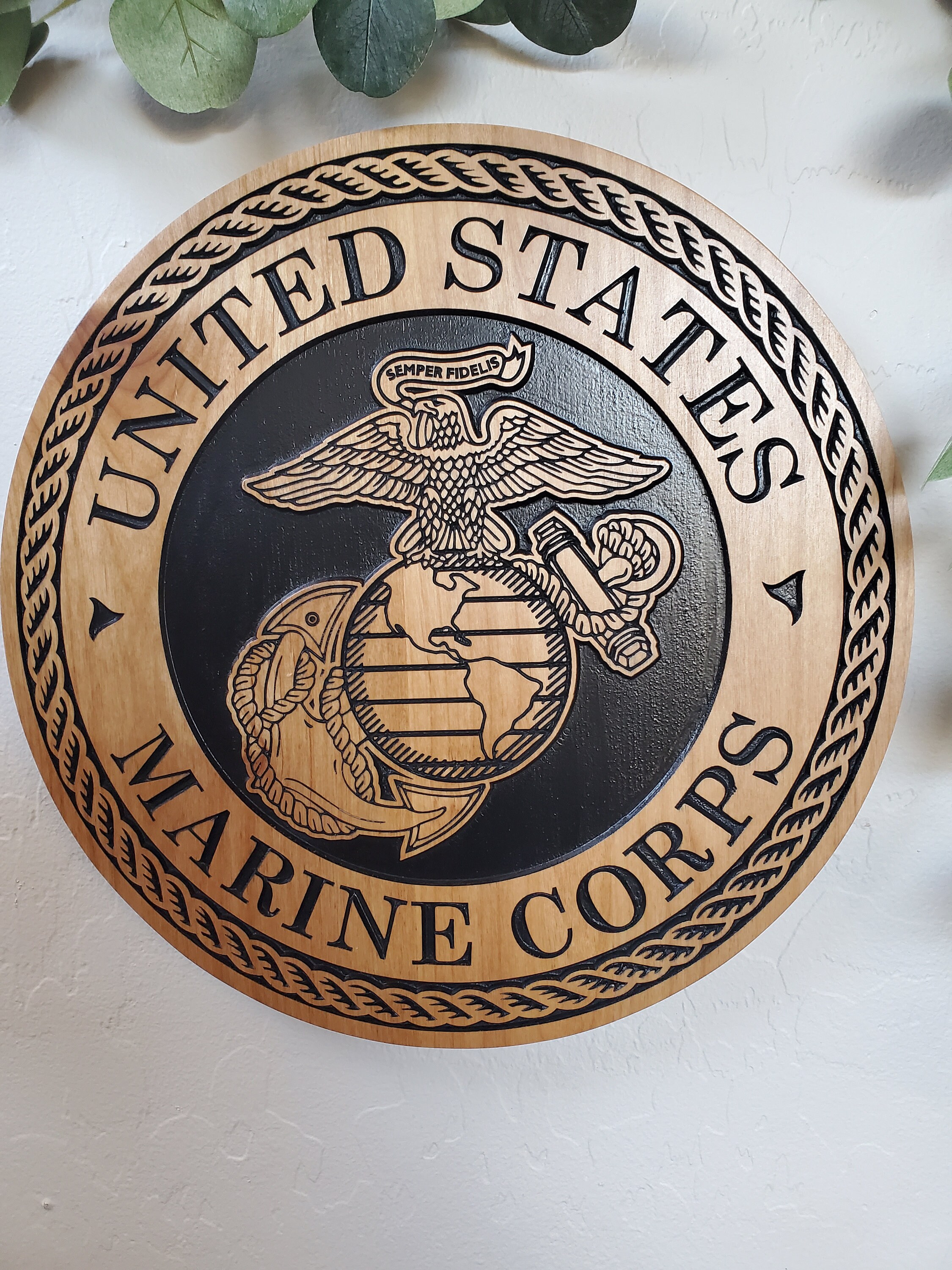 U.S. Marine Corps EGA Wood Carved Plaque, Veteran Wall Art