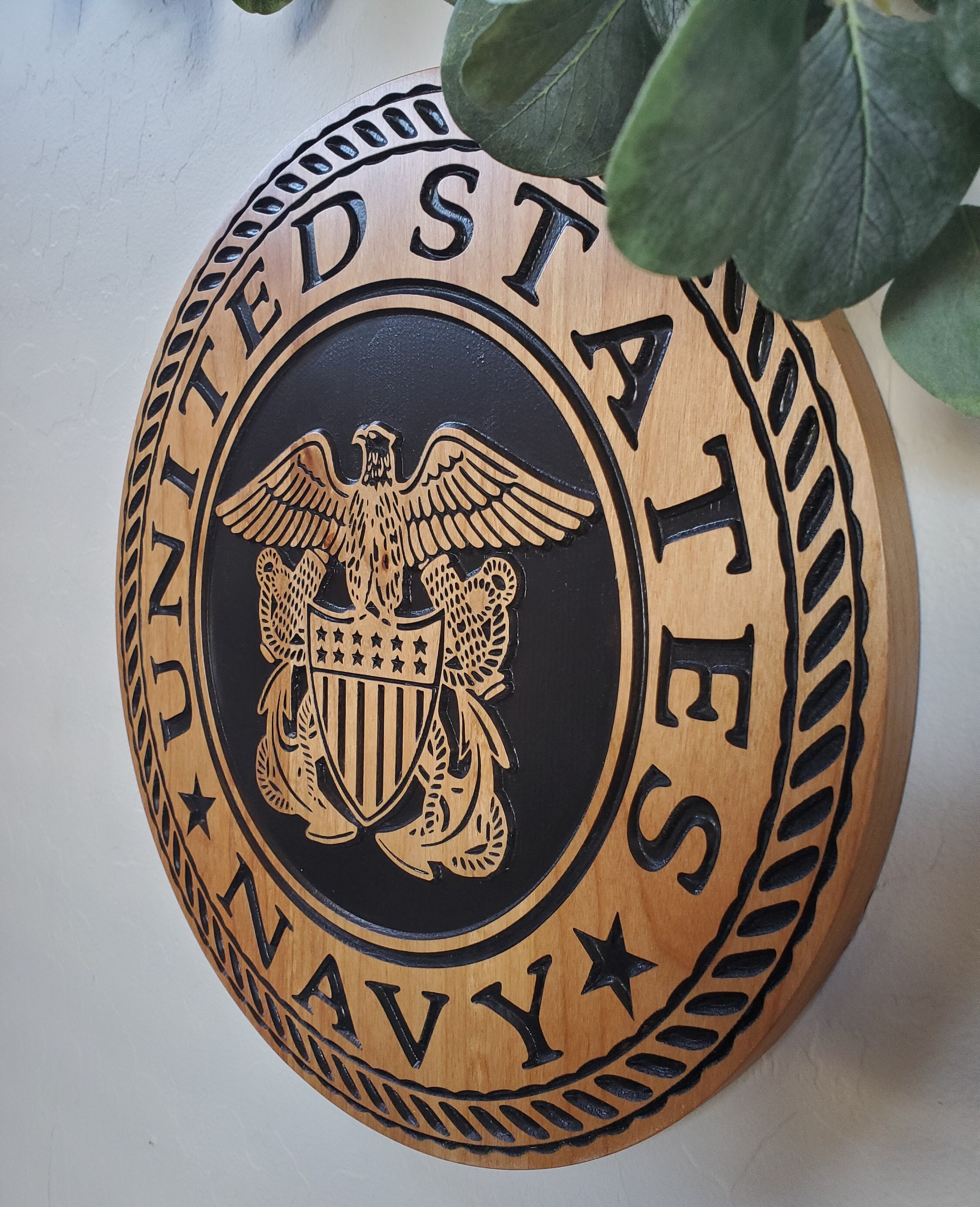 U.S. Navy Emblem Wood Carved Plaque, Veteran Decor, Military Wall