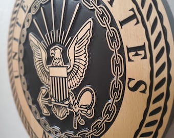 U.S. Navy Emblem Wood Carved Plaque, Veteran Decor Gift, Military