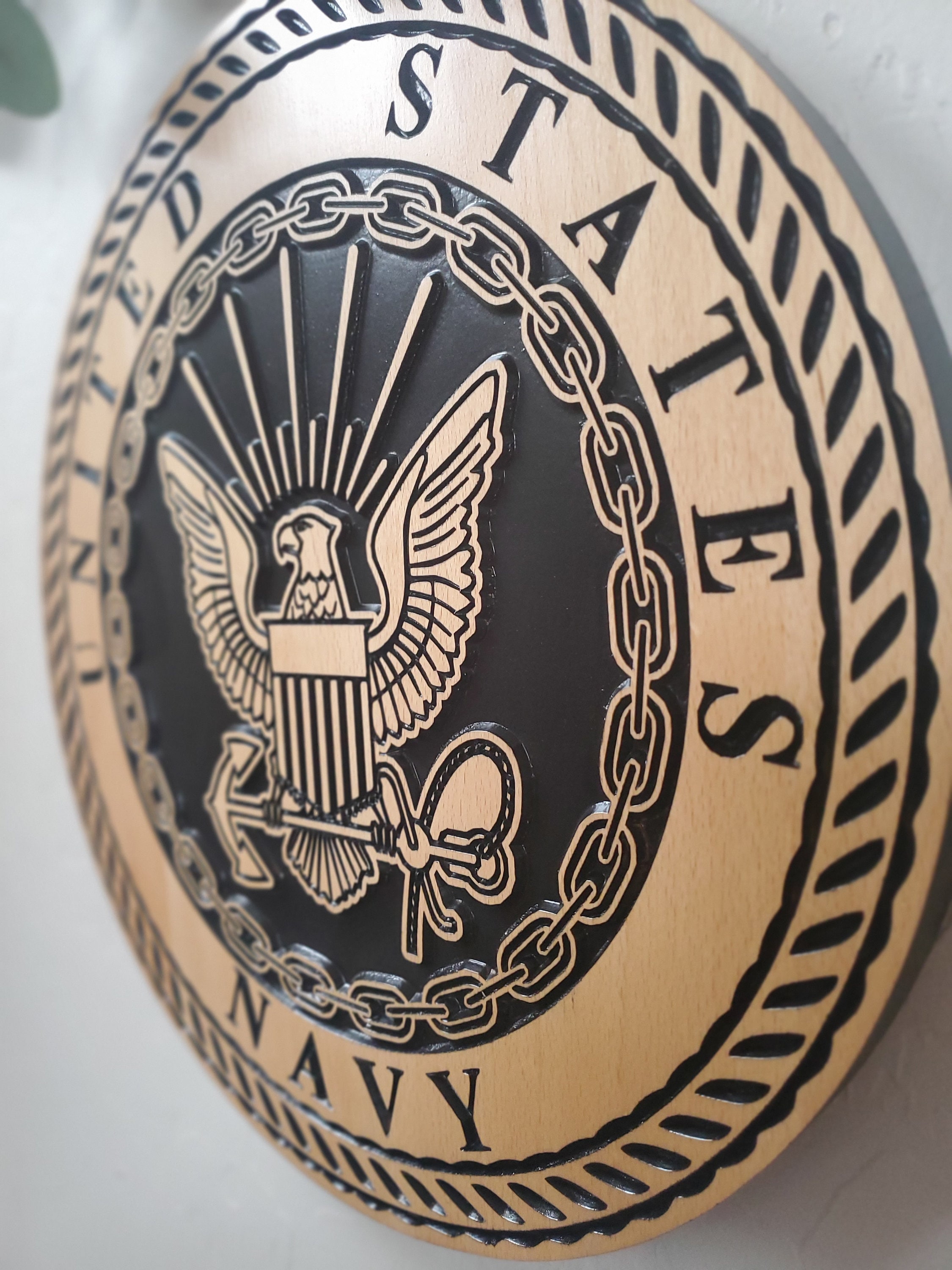 U.S. Navy Emblem Wood Carved Plaque, Veteran Decor Gift, Military