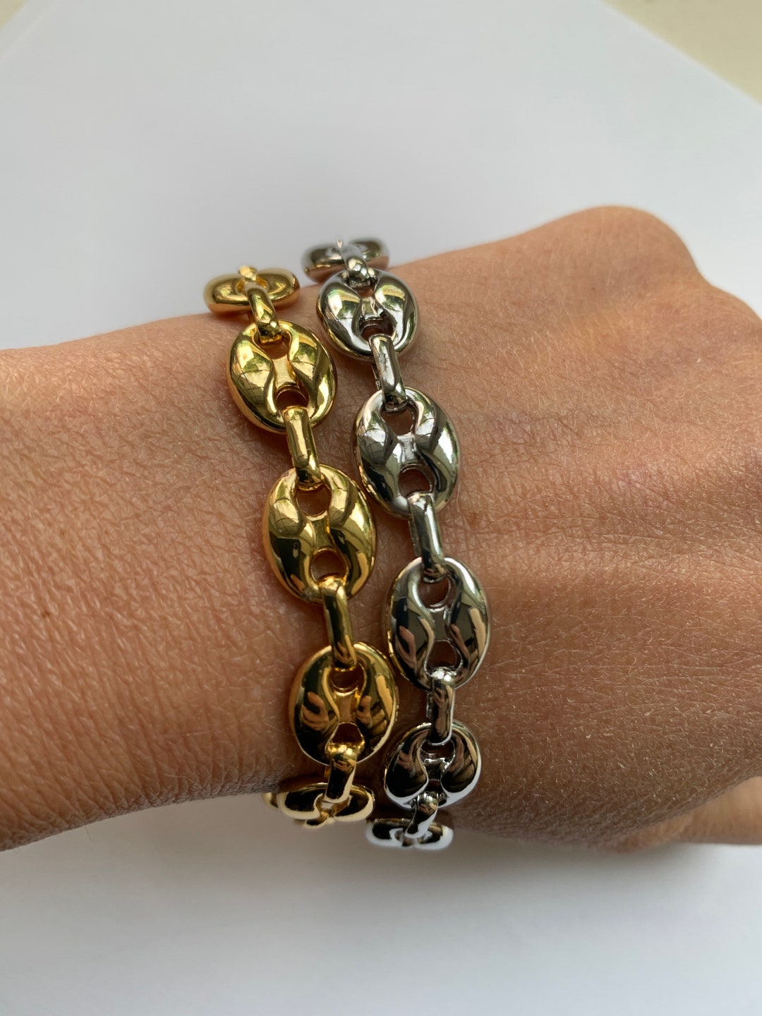 14k Gold Plated Puffy Puffed Anchor Mariner Gucci Link Chain