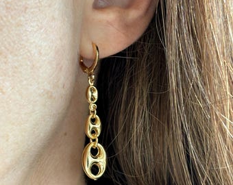 18k yellow gold Filled Puffy Puffed Anchor Mariner Link Chain Earrings New gucci style