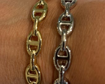 14k white or 14k yellow gold plated link chain mariner anchor bangle cuff bracelet new