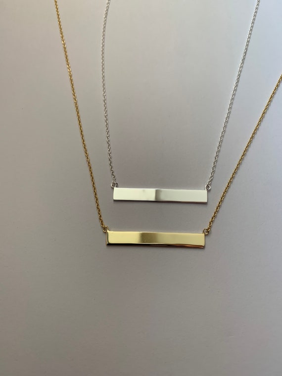 Solid 925 Sterling Silver Straight Sideways Horizontal Bar Pendant Necklace  New - Etsy