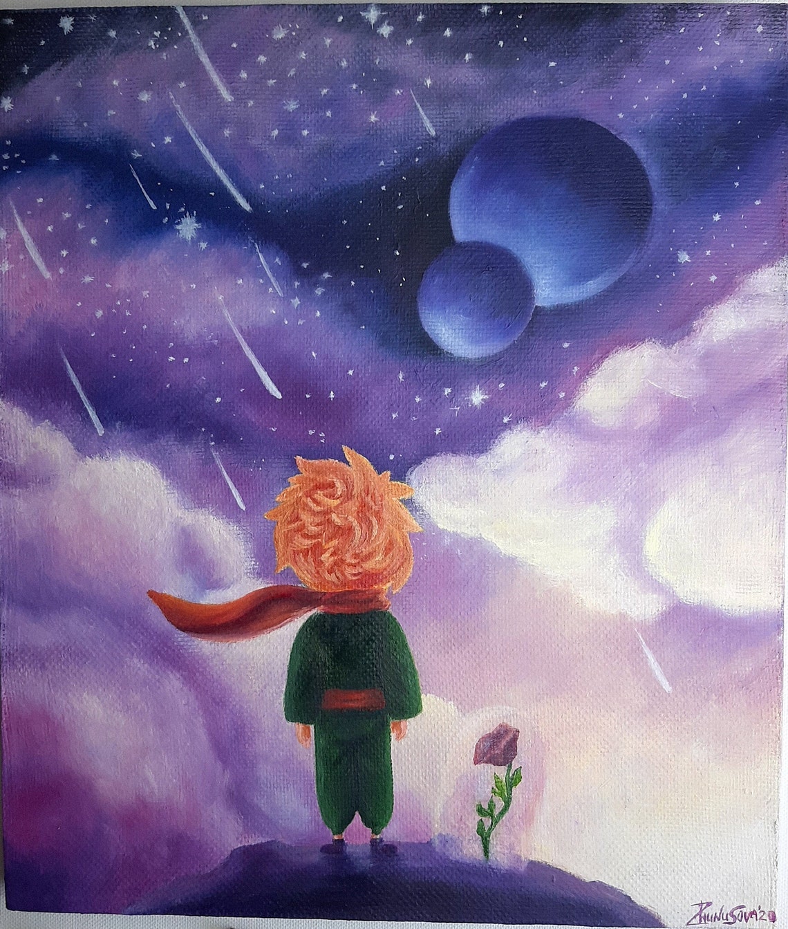 The Little Prince and the Rose. The original oil painting. Etsy