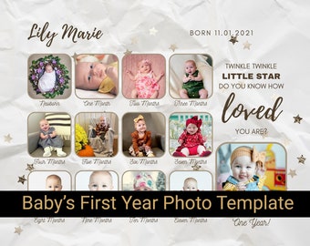 Baby's eerste jaar Canva fotocollagesjabloon