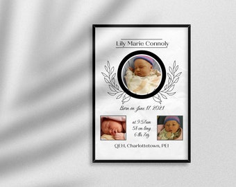 Printable birth stats | Baby birth details | Editable Canva template | Instant Download DIY