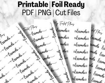 Errands Script Stickers | Printable | Foil Ready