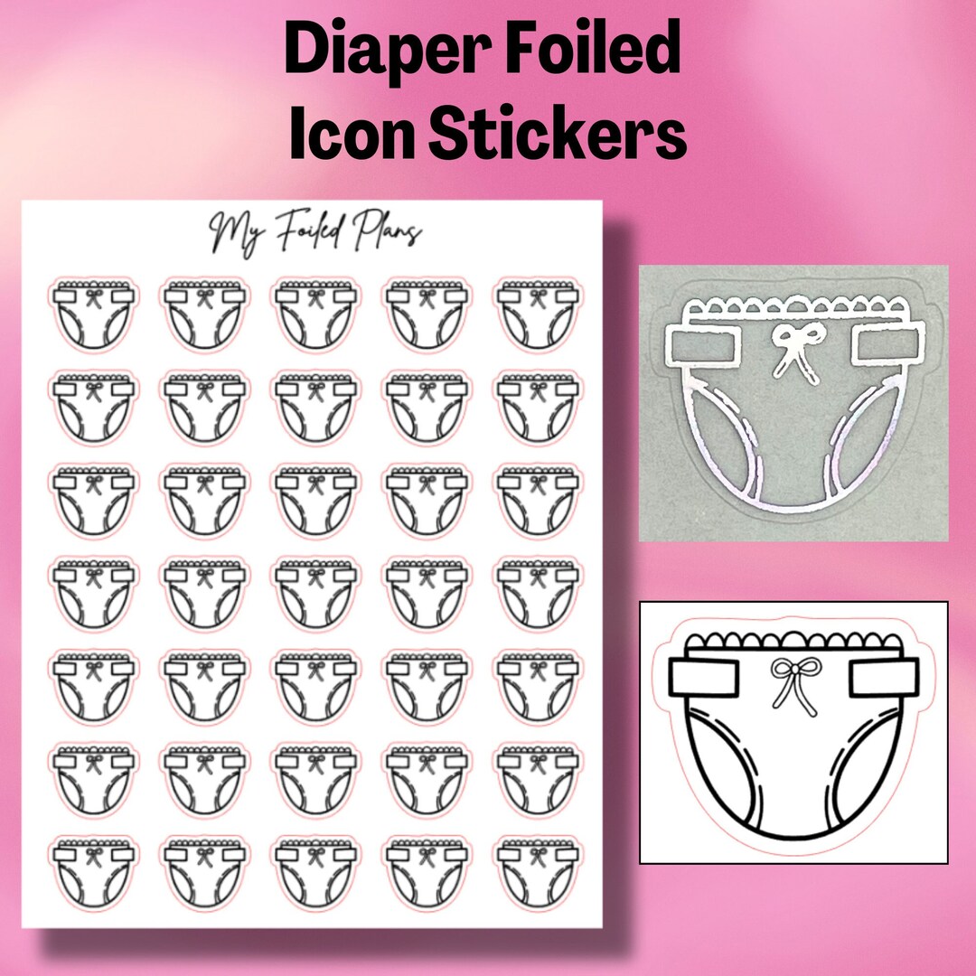 Diaper // Hand Drawn Foiled Icon Stickers - Etsy