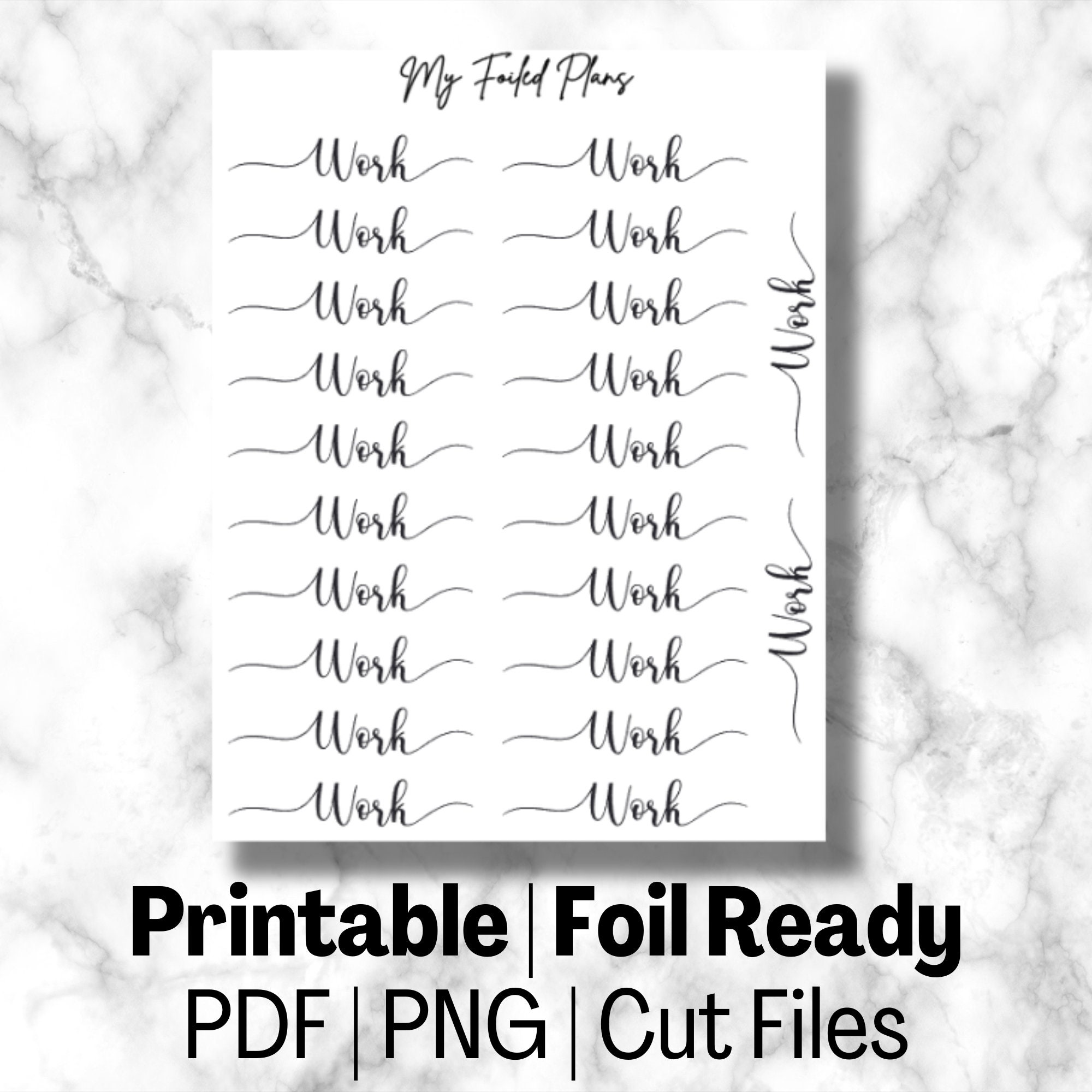 Work Script Stickers | Printable | Foil Ready - Etsy