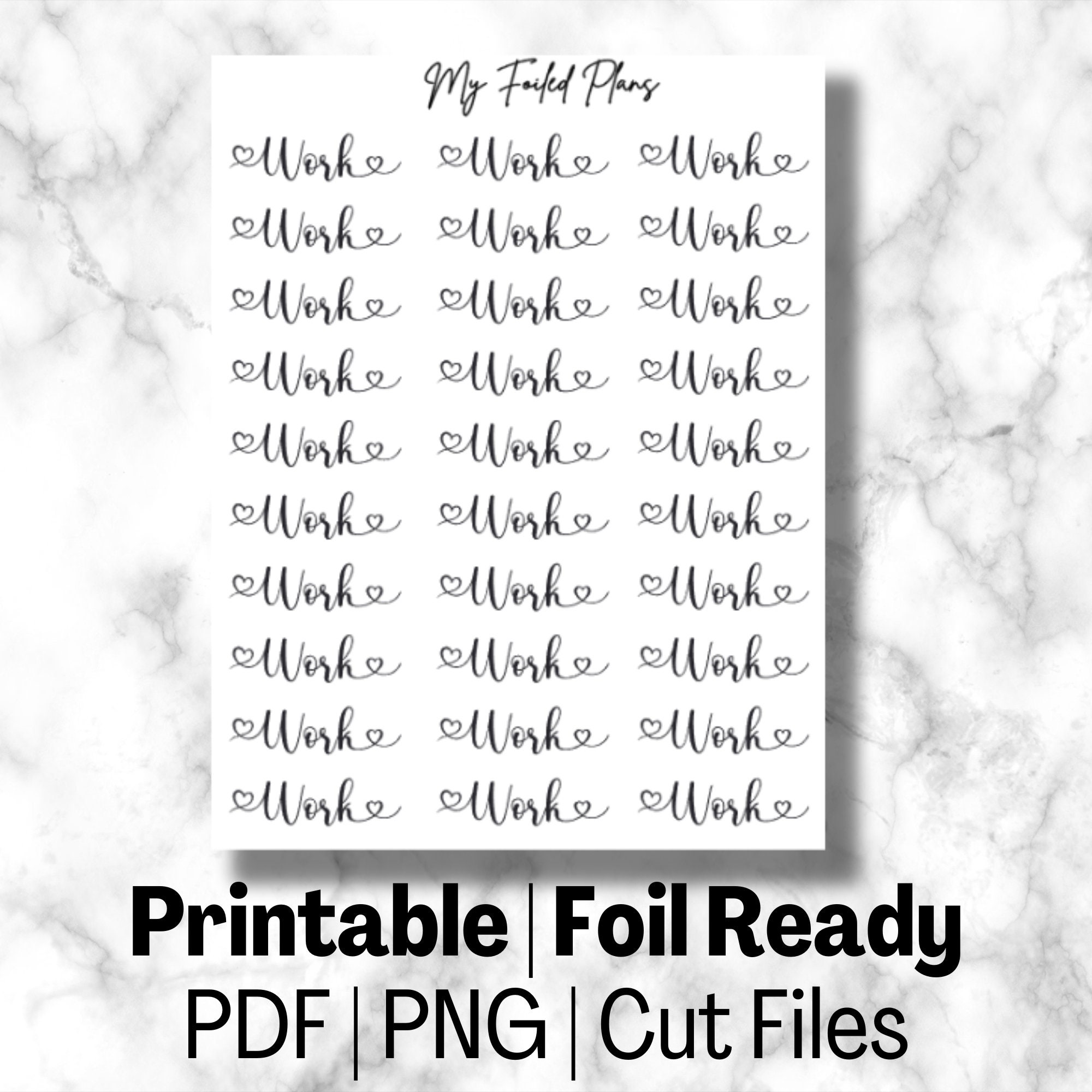 Work Script Stickers | Printable | Foil Ready - Etsy