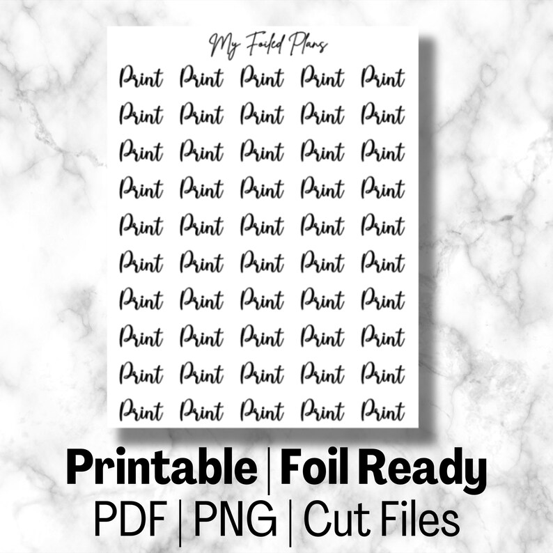 Print Script Stickers | Printable | Foil Ready - Etsy