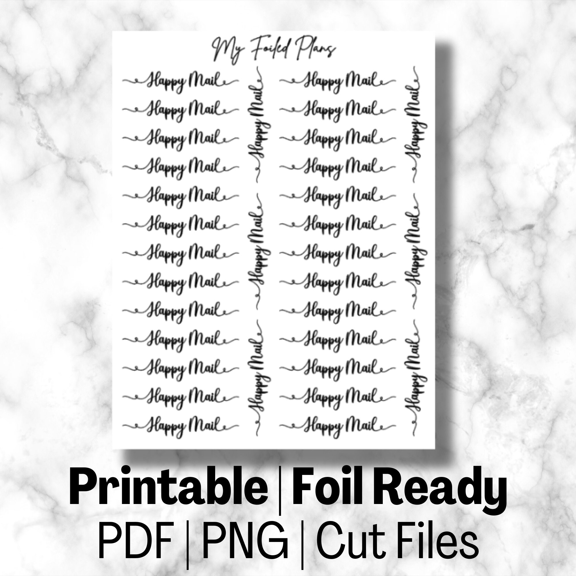 Mail Script Decal Ribtable Happy Mail Script Stickers | Printable | Foil Ready - Etsy