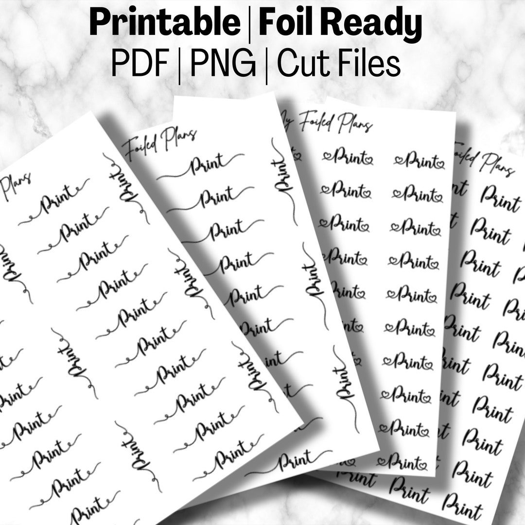 Print Script Stickers | Printable | Foil Ready - Etsy