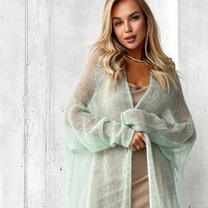 Pistachio Green Mohair Bridal Bolero: 2-in-1 Wedding Cardigan Cape