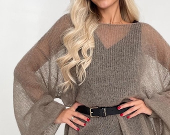 Beige Mohair Sweater with Bishop Sleeves — Voluminous, Soft & Fluffy Luxury Knit