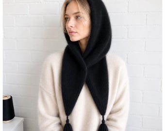 Écharpe à capuche en angora - Capuche cagoule en tricot avec écharpe pour femme