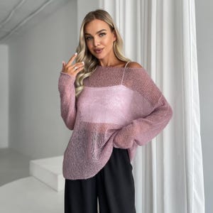 Hand Knit Mohair Blend Sweater Chunky Oversized Dusty Pink USA Final Price – PDD Shipping Included