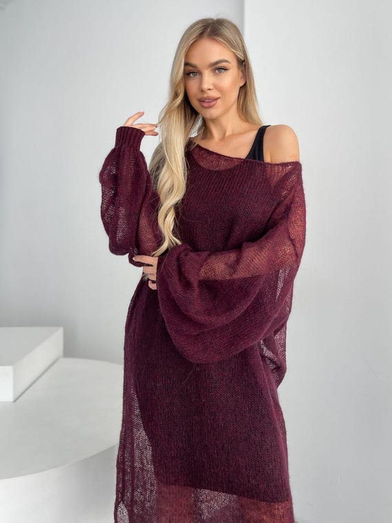 burgundy sweater dress women Burgundy Knit Turtleneck Sweater Dress main image 1