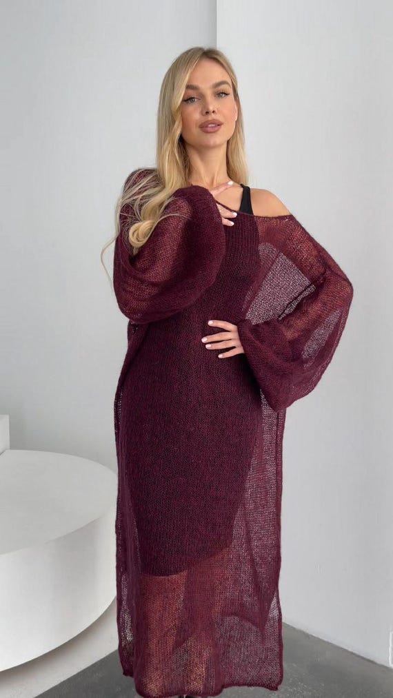 burgundy knit maxi dress Colette Premium Long Sleeved Ribbed Knit Maxi Dress in Burgundy main image 1