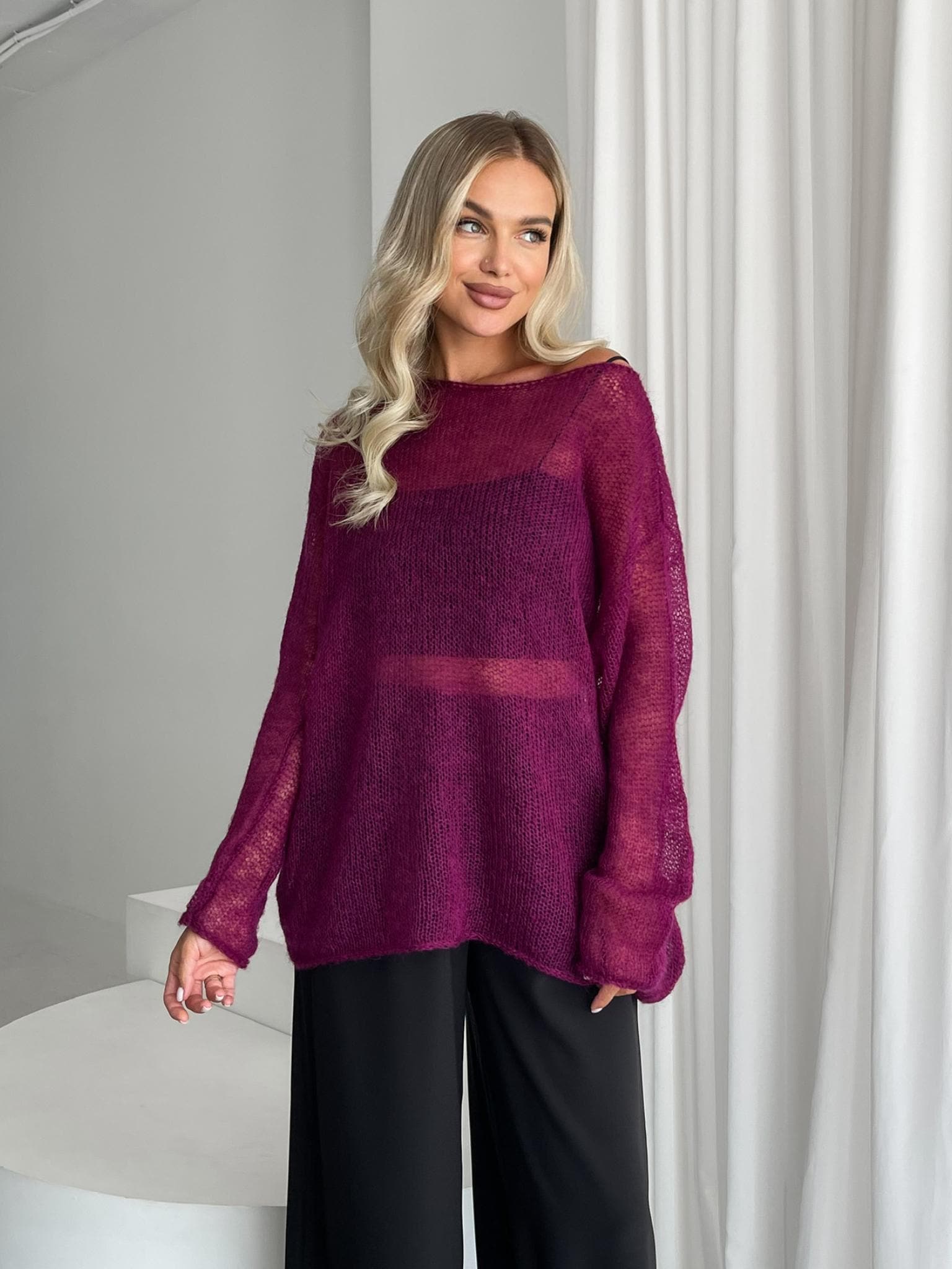 Purple Hanger Women's Knitted Poncho Top - Chunky Acrylic Wrap Jumper One Size