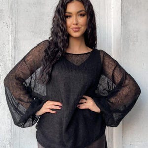 Mohair Blend Chunky Black Sweater Oversized Bohemian Pullover DDP Shipping USA – Final Price