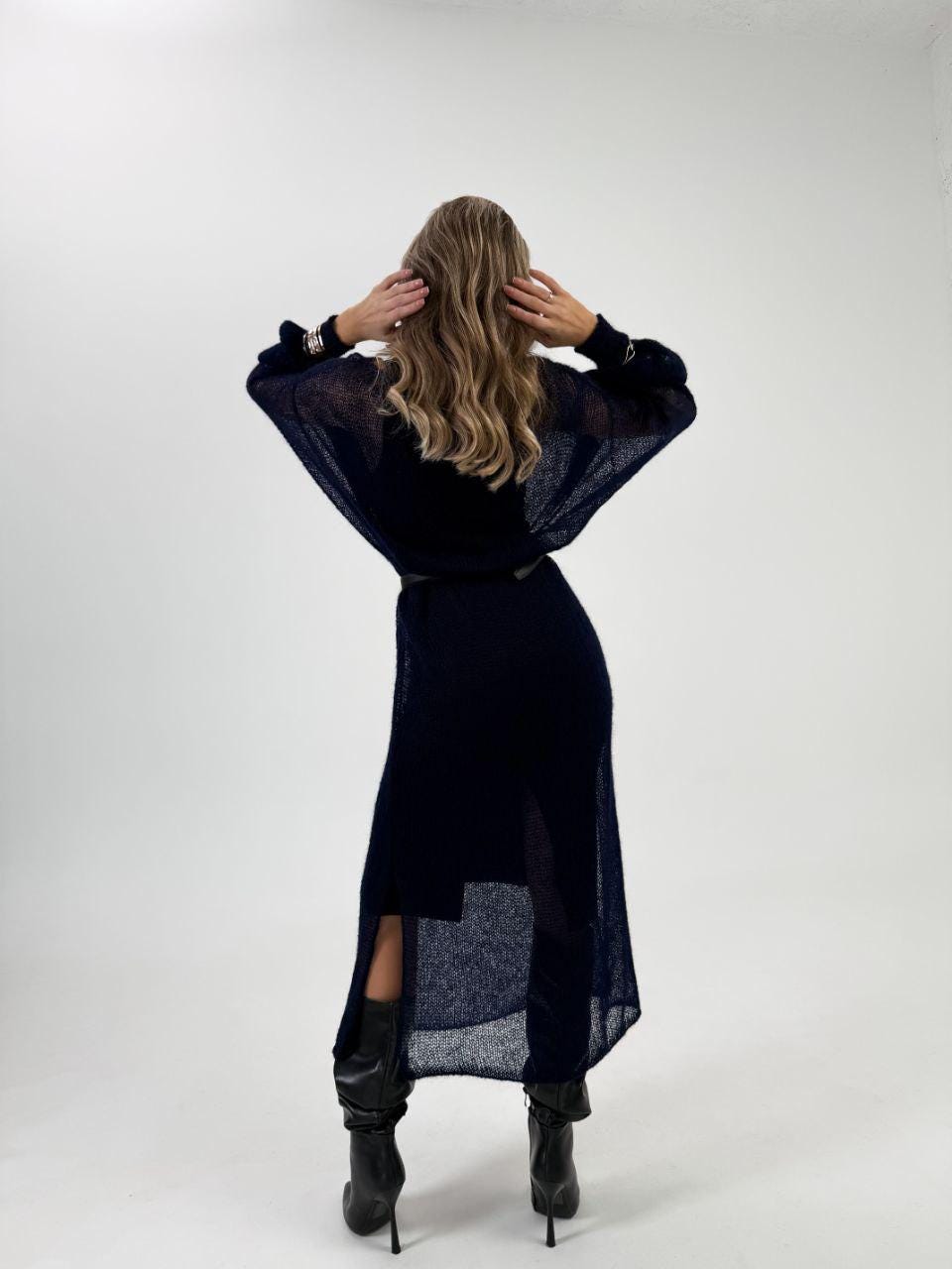 Autumn navy blue knit dress, plus size sweater dress with puff sleeves DDP Shipping USA - Final Price Autumn navy blue knit dress, plus size sweater dress with puff sleeves DDP Shipping USA - Final Price