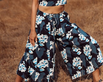 Floral Print Cotton Palazzo Pants | Wide Leg Boho Summer Trousers