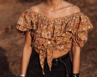 Inaya Frill Top | Yellow | Summer top | Crop-top | V-Neck | Boho Top