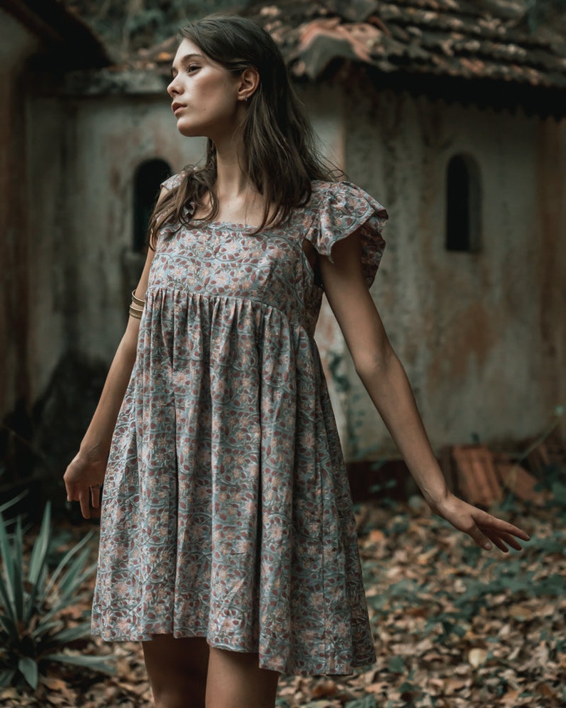 Bohemian dress Blue Doll dress Hippy dress Summer dress Unique dress Short dress Ruffle dress Fancy Womans dress image 5