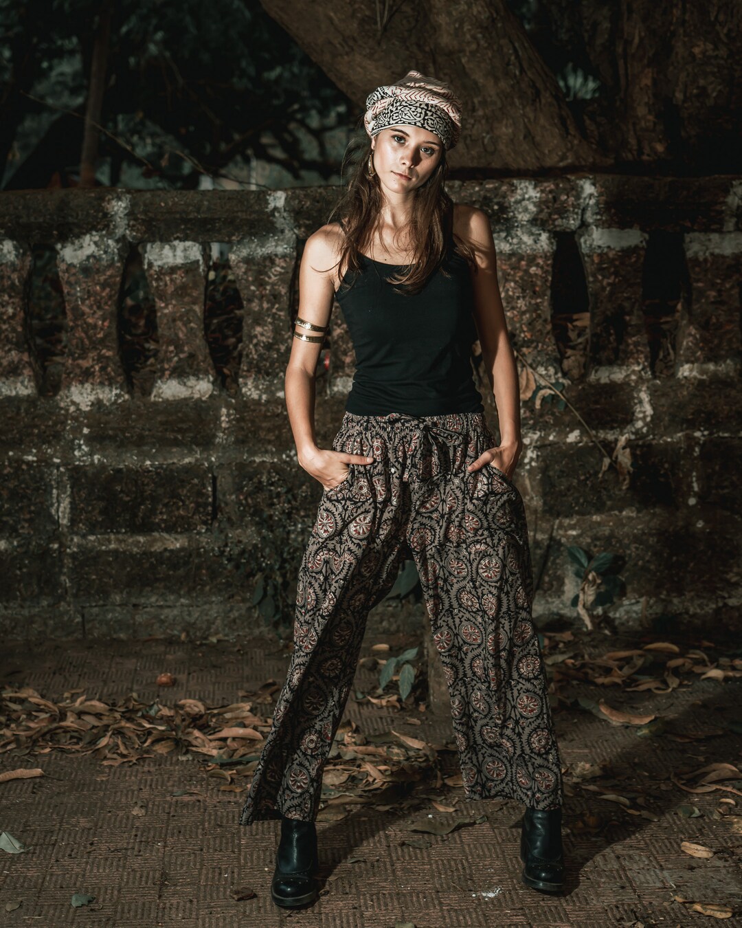 Bohemian Indigo White Checks Organic Cotton Pants