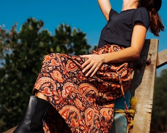 Handblock Print Cotton Palazzo Pants | Wide Leg Boho Trousers