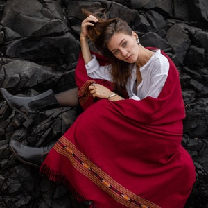 Red - Kutch Bhujodi Handwoven Merino Wool Shawl 45