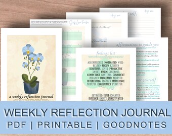 Weekly Reflections Journal | Guided Prompts | Self Love Tracker | PDF | GoodNotes | Printable| Digital File