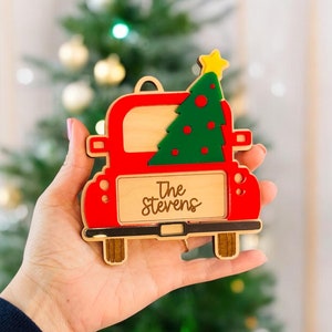 Roter LKW Weihnachtsverzierung SVG: Laser geschnitten Datei (Digitale Datei)