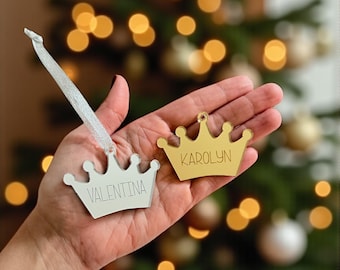Personalized Crown Ornament | Mirror Acrylic Christmas Name Tag
