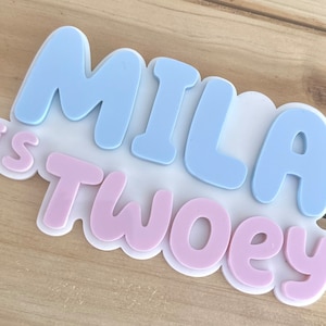 Kids 2nd Birthday Twoey Acrylic Cake Charm or Topper.