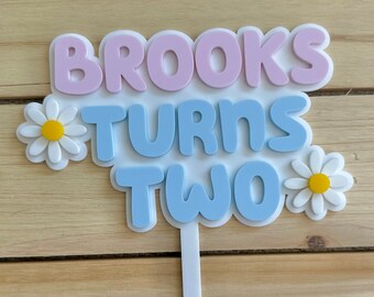 Kids 2nd Birthday Acrylic Cake Topper|Personalized Pastel colors Cake topper| Girls daisy cake topper| 2nd Birthday Cake Topper.