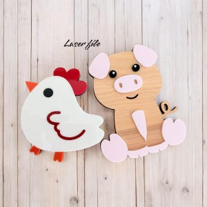 cochon et poulet SVG | Limes de porc et de poulet | Fichiers numériques pour laser |Animaux de la ferme| Fichier découpé au laser | Fichiers laser simples.