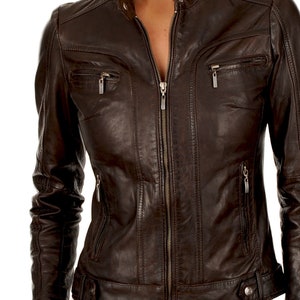 Women's Stylish Motorcycle Biker Genuine Lambskin Leather Jacket for ...