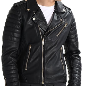 Men's Leather Jacket Stylish Handmade Motorcycle Bomber Biker Genuine ...