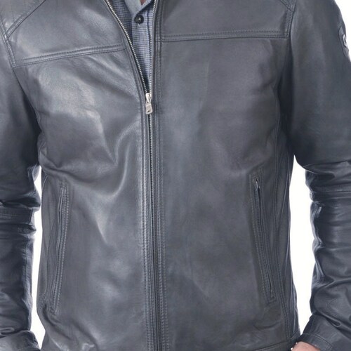 Men's shops Leather Jacket Stylish Handmade Motorcycle Bomber Biker Genuine Lambskin Leather Jacket for men Grey