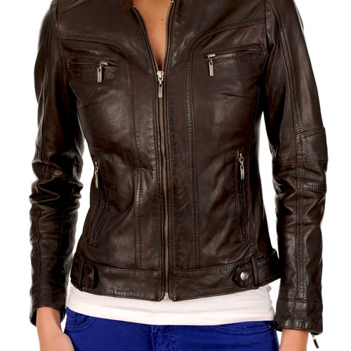 Alishbah Women's Leather Jacket Bomber Biker Genuine - Etsy