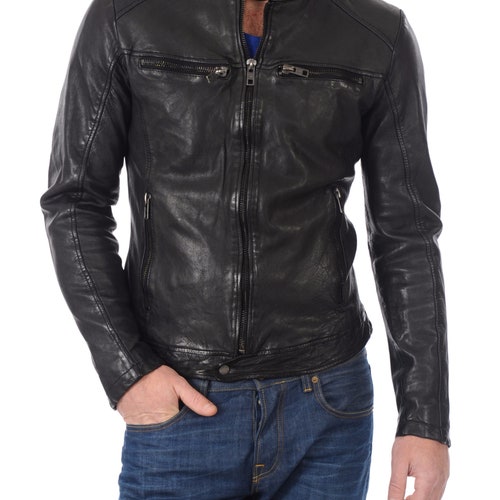 Men's Handmade Brown Motorcycle Leather Jacket Men Slim - Etsy