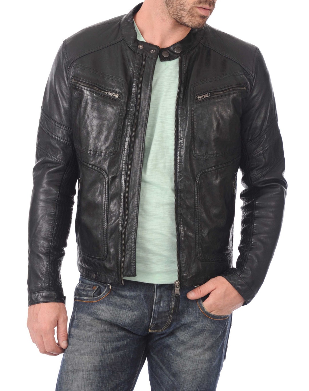 Men's Leather Jacket Stylish Handmade Motorcycle Bomber - Etsy