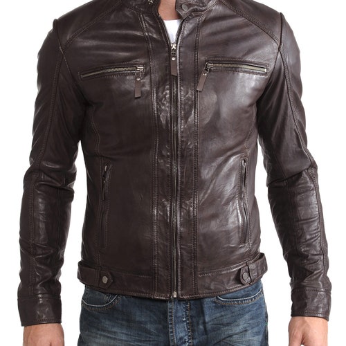 Men's Motorcycle Distressed Leather Jacket Brown Vintage - Etsy