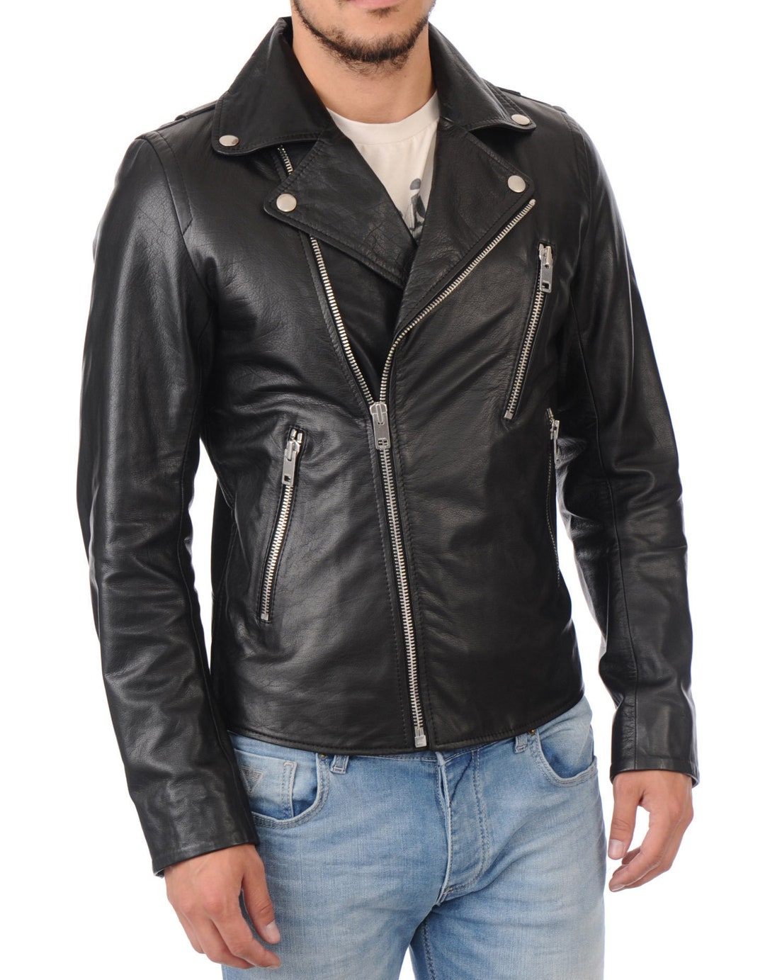 Men's Leather Jacket Stylish Handmade Motorcycle Bomber - Etsy