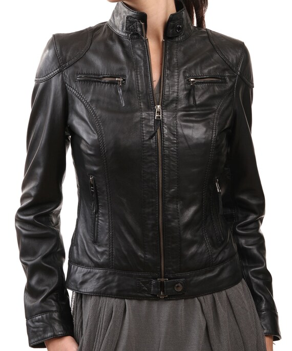 Women's Stylish Motorcycle Biker Genuine Lambskin Leather - Etsy