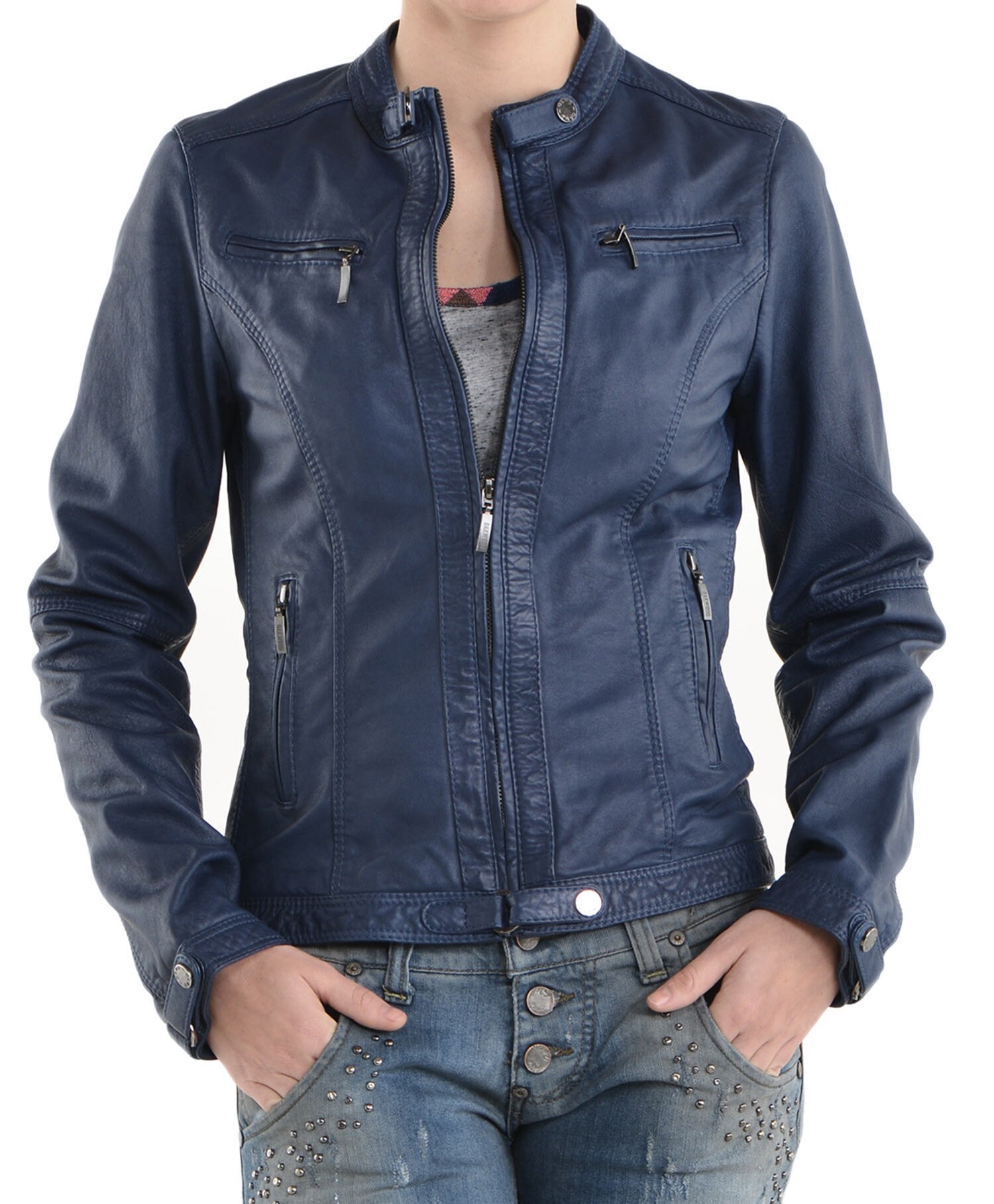 Blue Leather Jacket - Etsy
